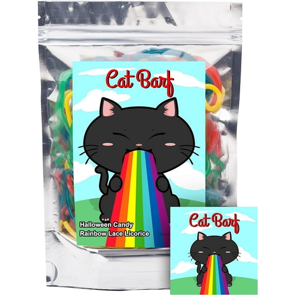 Cat Barf Rainbow Lace Licorice Fun Unique Halloween Candy Birthday Gag Gift for Teens, Girls, Boys and Kids (5.5 Ounces)