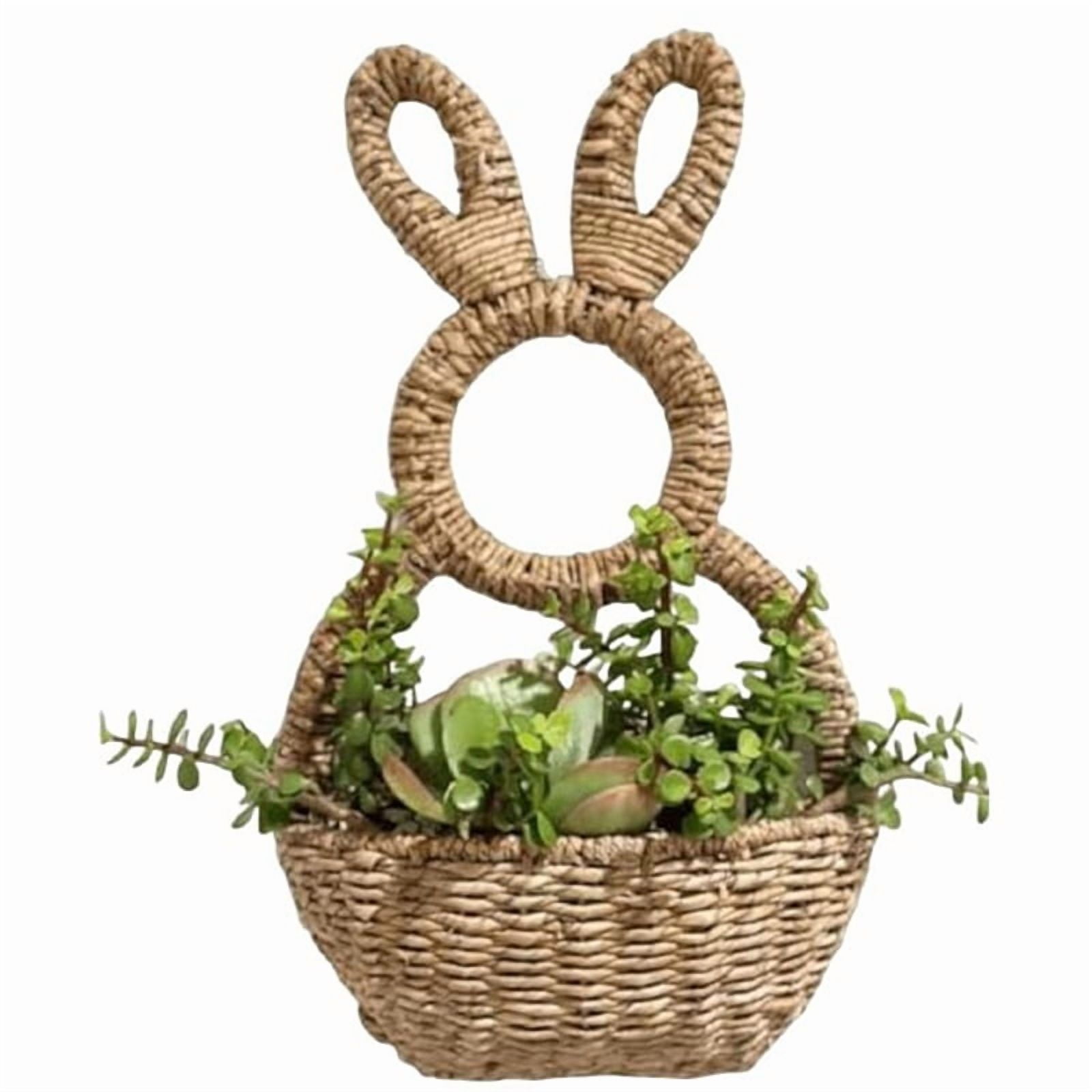 Bunny Basket Hanging Wall Pocket Spring Decor, Hand Woven Wicker Easter Bunny Basket Wall Pocket,for Decorations