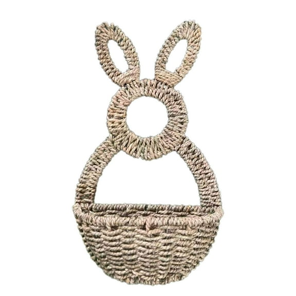 Bunny Basket Hanging Wall Pocket Spring Decor, Ongmies Hand-Woven Bunny Basket Wall Pocket Spring & Easter Decor for Front Door or Indoor Decorations Unlined Wicker Hanging Basket, A Flower Basket