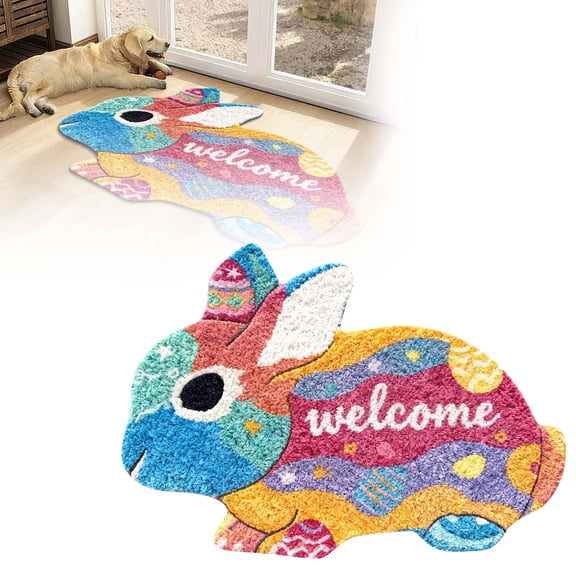 Bunny Bathroom Rug Easter, Soft Absorbent Non Bath Mat, Rabbit Shaped Easter Decor for Spring, Holiday Kitchen Tub Shower Bedroom Decorations