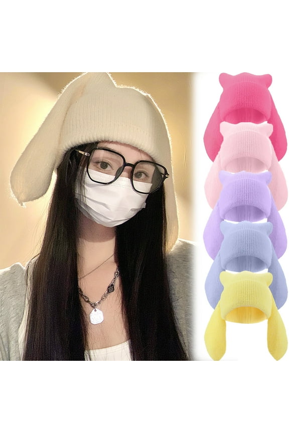 Bunny Beanie Hats for Women Cute Rabbit Beanie Crochet Hats Winter Cap Warm Skull Cap Outdoor Ski Slouchy