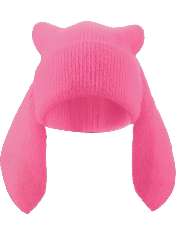 Bunny Beanie Hats for Women Cute Rabbit Beanie Crochet Hats Winter Cap Warm Skull Cap Outdoor Ski Slouchy