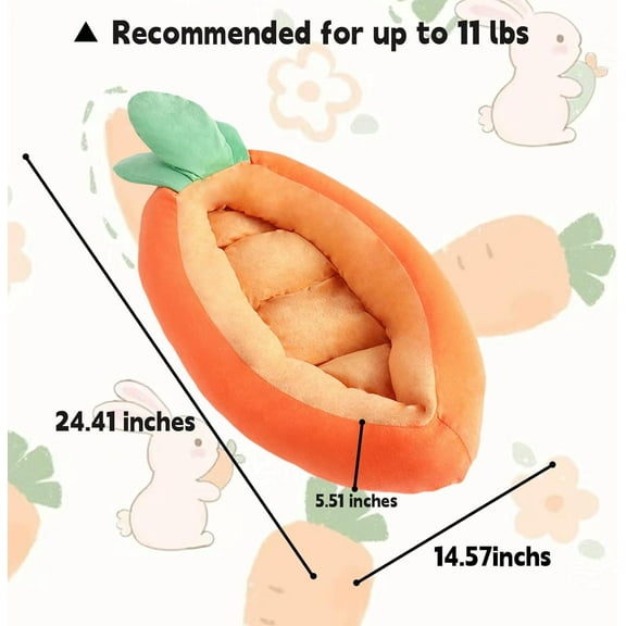 Bunny Bed, Carrot Shape Soft Pet Bed for Guinea  Chinchilla Squirrel Hedgehog -  Washable with Removable Cushion