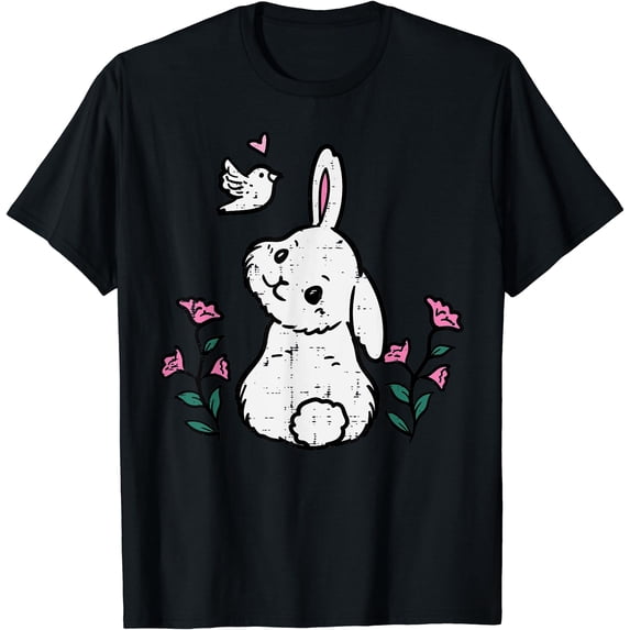Bunny Bird Flowers Spring Rabbit T-Shirt , Vintage T-Shirt - Walmart.com