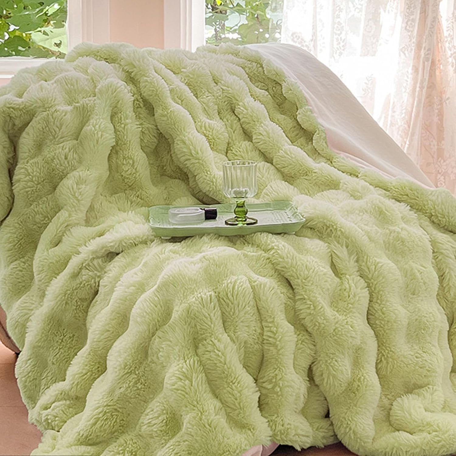 The Bunny Blanket for Adults,Bunny Blanket for Women,Cozy Plush Blankets for Girls,Soft Fuzzy Faux Fur Throw Blankets,The Bubble Throw Set for Couch Chair Bed Sofa