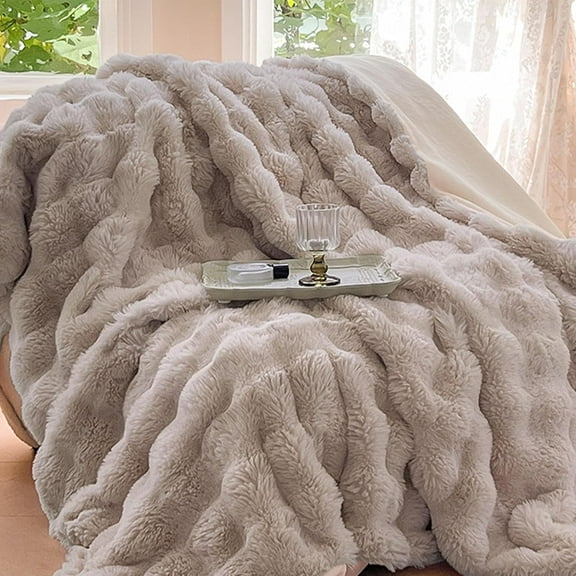 The Bunny Blanket for Adults,Bunny Blanket for Women,Cozy Plush Blankets for Girls,Soft Fuzzy Faux Fur Throw Blankets,The Bubble Throw Set for Couch Chair Bed Sofa