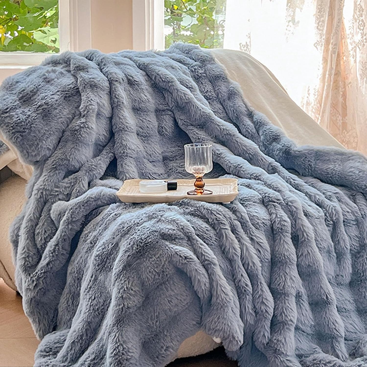 The Bunny Blanket for Adults,Bunny Blanket for Women,Cozy Plush Blankets for Girls,Soft Fuzzy Faux Fur Throw Blankets,The Bubble Throw Set for Couch Chair Bed Sofa