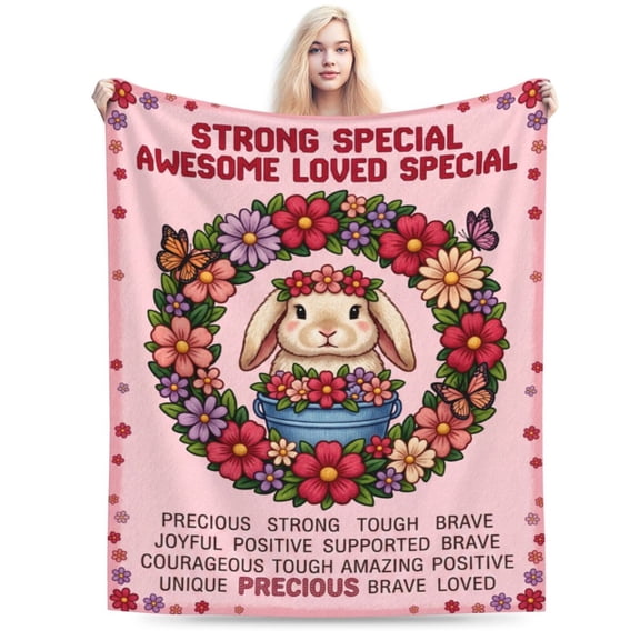 Bunny Blanket Easter Bunny Floral Rabbit Flower Spring Home Ultra Warm Soft Flannel Fuzzy All Season Couch Sofa Chair Bed 50x40