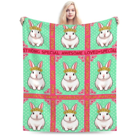 Bunny Blanket Easter Bunny Floral Rabbit Flower Spring Home Ultra Warm Soft Flannel Fuzzy All Season Couch Sofa Chair Bed 50x40