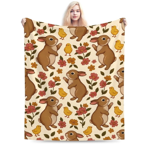 Bunny Blanket Easter Fuzzy Floral Throw Rabbit Flower Flannel Blankets for Spring Home Sofa Couch Home Decor Travel 50x40
