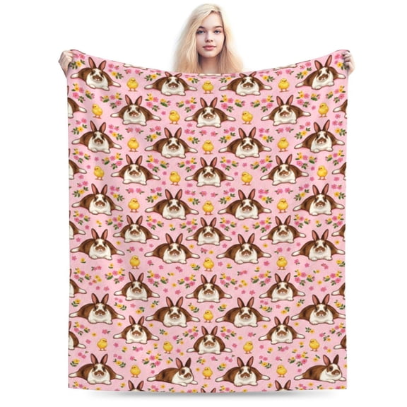 Bunny Blanket Easter Fuzzy Floral Throw Rabbit Flower Flannel Blankets for Spring Home Sofa Couch Home Decor Travel 50x40