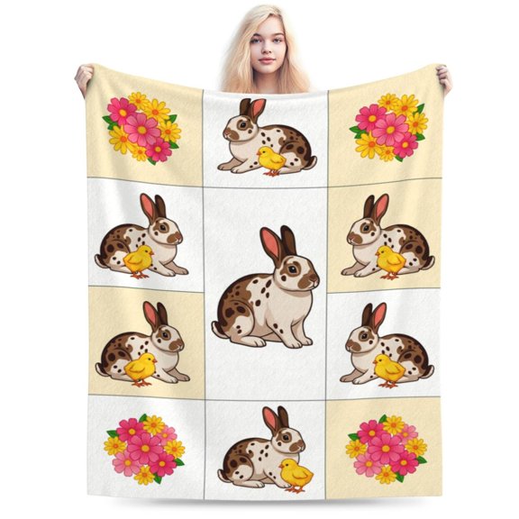 Bunny Blanket Easter Fuzzy Floral Throw Rabbit Flower Flannel Blankets for Spring Home Sofa Couch Home Decor Travel 50x40