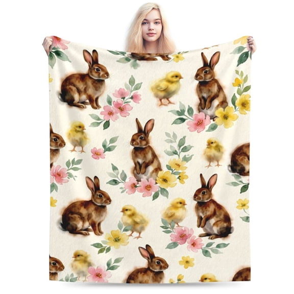 Bunny Blanket Easter Fuzzy Floral Throw Rabbit Flower Flannel Blankets for Spring Home Sofa Couch Home Decor Travel 50x40