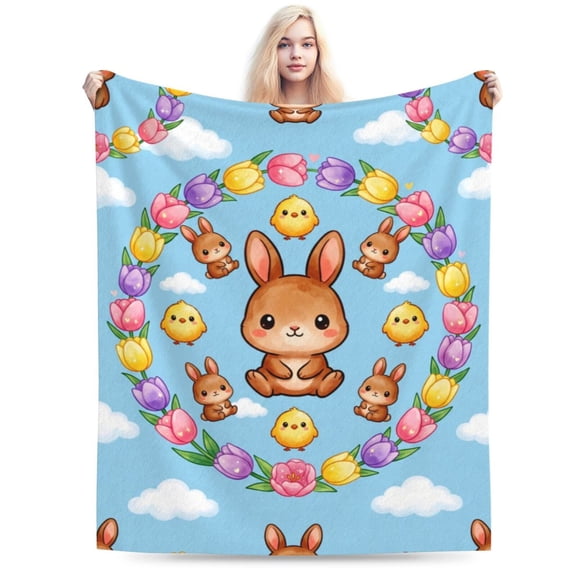 Bunny Blanket Easter Fuzzy Floral Throw Rabbit Flower Flannel Blankets for Spring Home Sofa Couch Home Decor Travel 50x40