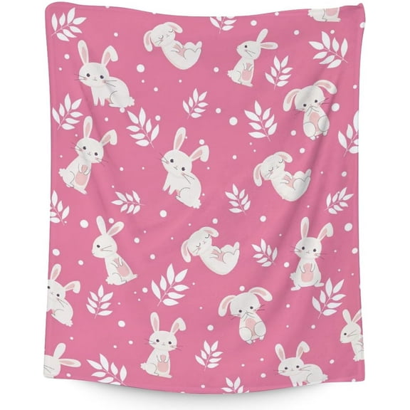 Bunny Blanket Gift - 40 x 50 Inches Cute Easter Throw Blanket for Kids, Girls & Women - Pink Soft Fuzzy Blankets for Bed, Couch & Travel