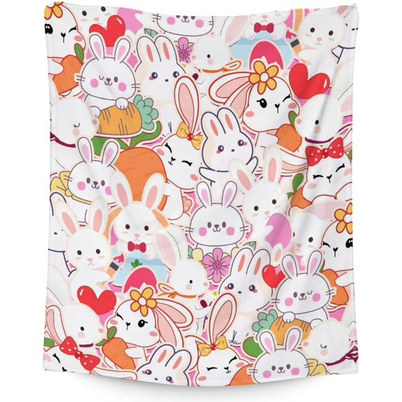 Bunny Blanket Gift - 50 x 60 Inches Cute Easter Throw Blanket for Girls, Kids & Teens - Pink Soft Fuzzy Blankets for Bed, Couch & Travel