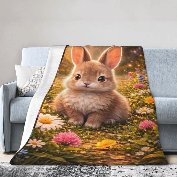 Bunny Blanket Gift Cozy Soft Throw Blanket with Spring Floral for Home Decor Perfect Wildlife Gift for Animal Lovers 50x40