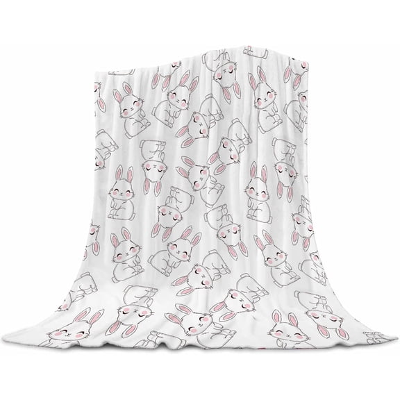 Bunny Blanket for Girls Hand Drawn Rabbit Bunny Heart Fuzzy Flannel Throw Blankets for Couch Bed Sofa Car, Cute Bunny Blankets Throw Queen Size for Kids 40"x50"