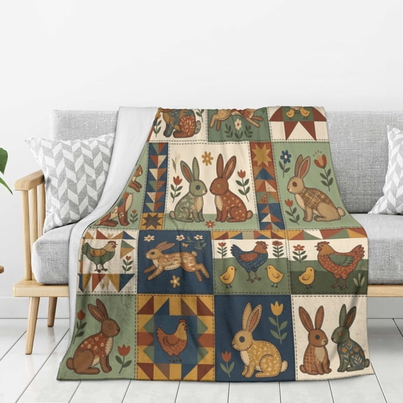 Bunny Blanket Watercolor Bunny Floral Throw Blanket BunnyFlower Flannel Blankets for Spring Home Chair Sofa Couch Bed 50x40