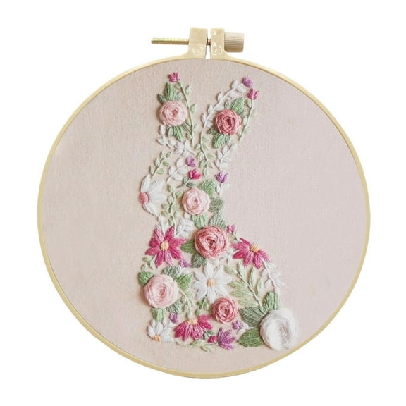Bunny in Bloom Easter Embroidery Kit for Beginners, Embroidery Kits for Adults,DIY Hand Bunny Embroidery Easter Cross Stitch Starter Set with Pattern,Threads,Needles,Instruction,20cm Hoop