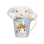Bunny Blooms Drinkware Gift Set Ceramic Flare Cup and Plush, Hello Bunny, 12oz, Gift Box