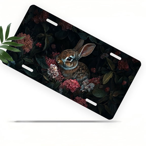 Bunny in Blooms Front License Plate, Metal License Plate, Funny Standard Plates Personalized Novelty Decorative For Men/Women/Boys/Girls Car 6×12 Inch