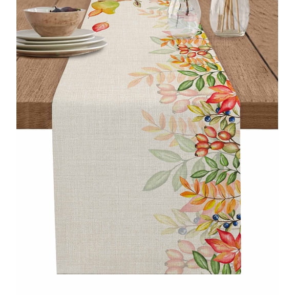 Bunny Botanical Burlap-Cotton Table Runner 48 Inches Long,Spring Floral Weeping Leaf Fruits Rustic Farmhouse Table Runners,Outdoor Dining Tablecloths Decor for Baby Shower Party Wedding 13x48