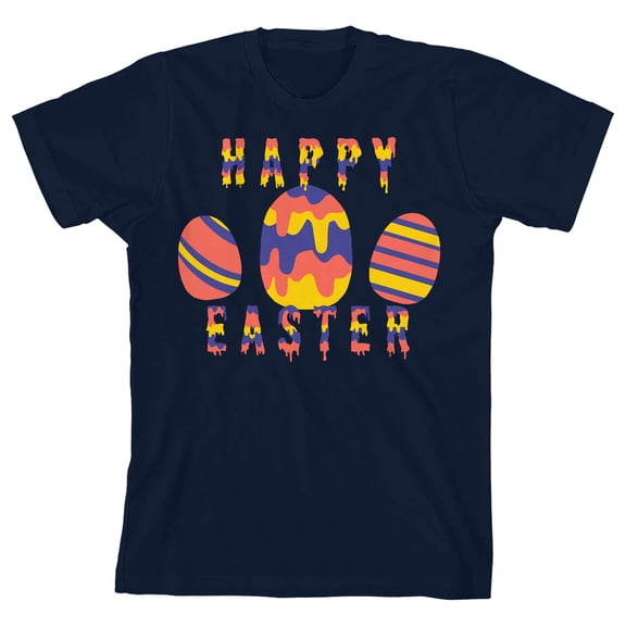 Bunny Bros Happy Easter Egg Painting Crew Neck Short Sleeve Navy Boy's T-shirt-Large