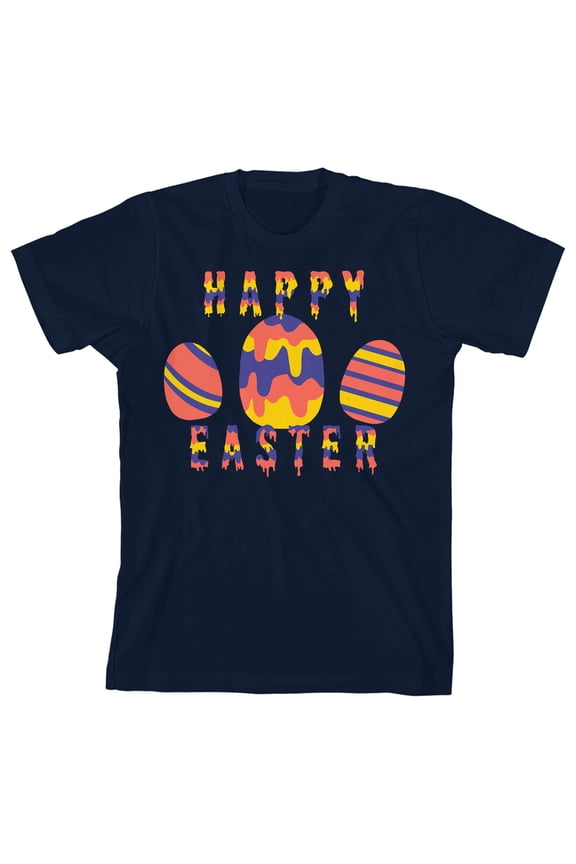 Bunny Bros Happy Easter Egg Painting Crew Neck Short Sleeve Navy Boy's T-shirt-Medium