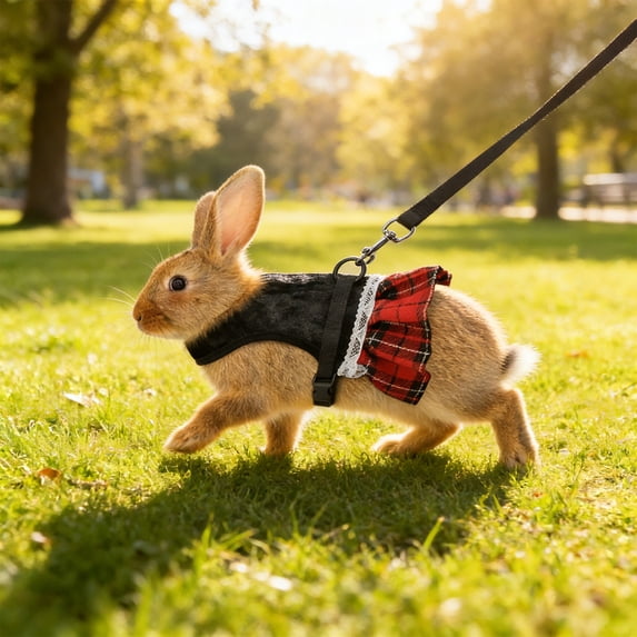 Bunny Bunny Harness and Leash Set,Escape Proof Adjustable Small Pet Harness,Soft Breathable Mesh Vest Bunny Outfit for Kitten Puppy Ferret Walking(M,Black)