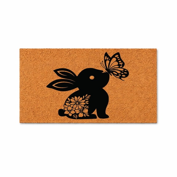 Bunny Butterfly Doormat, Floral Rabbit Welcome Mat, Spring Front Door Decor, Housewarming Gift, Indoor Outdoor Entry Rug 7758 (16x24 inches) 7758