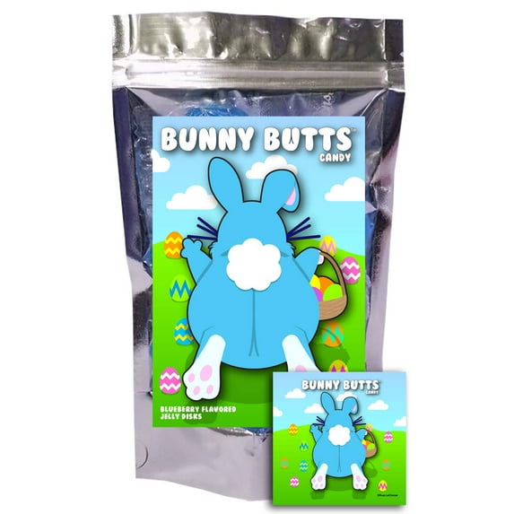 Bunny Butts Easter Basket Stuffer Funny Unique Gummy Blueberry Flavored Fruit Jelly Disks Candy Gift Birthday for Girl, Boy & Teens