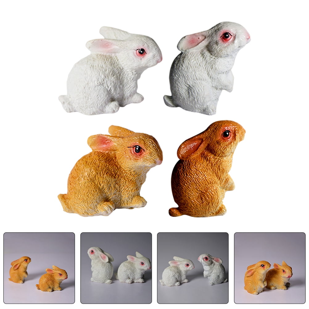Amosfun Miniature Things Resin Mini Rabbit Figurines Brown 4Pcs ...