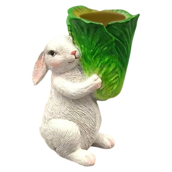 Bunny Candle Holder, Ngxiha Easter Rabbit with Cabbage Tealight Holder, Candle Holder Decor, Easter Bunny Resin Sculpture, Easter Cabbage Taper Holder, Mini Desktop Decor
