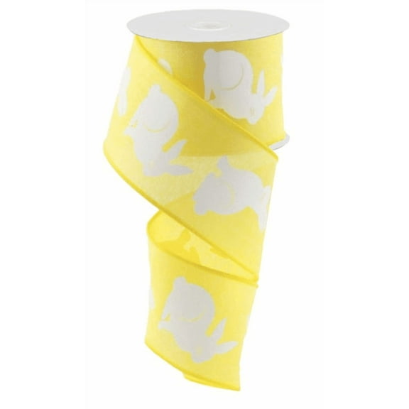 Bunny Canvas Wired Edge Ribbon, 2.5" x 10 Yards (Yellow)