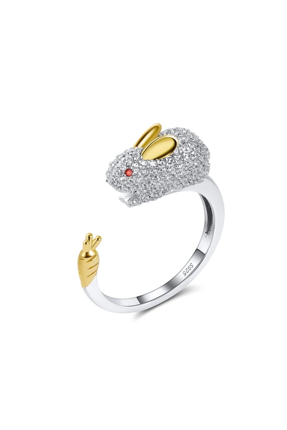 Bunny Carrot Wrap Ring for Women Sterling Silver Zirconia Ginger Lyne Collection