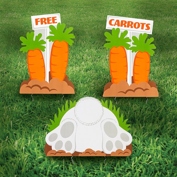 Bunny & Carrots Yard Signs, Party Decor, Easter, 3 Pieces