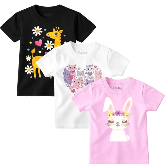 Bunny, Cat & Giraffe T-Shirts 3-Pack, Toddler Sizes 18M-5T