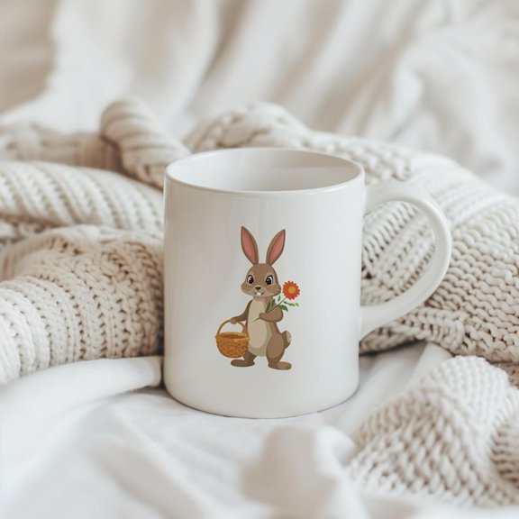 Bunny Ceramic Mug - Adorable Easter Rabbioffee Cup, Farmhouse Animal Art, Rustic Wall DE1cor, Gift for Bunnovers, Easter Basket