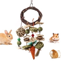 Bunny Chew Toys, Rabbits Cage Hanging Chew Toys and Treats Rattan Ring with Snacks Grass Wooden Block Carrot for Guinea Pigs Chinchillas Hamsters Rats and Other Small Pets Teeth Grinding