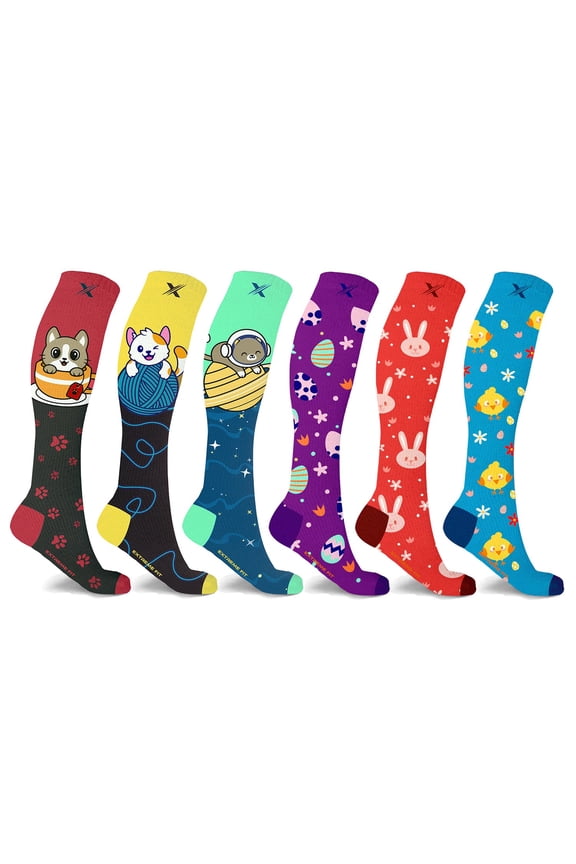 Bunny, Chicks And Pets Love Expressive Knee-High Compression Socks - 6 Pair