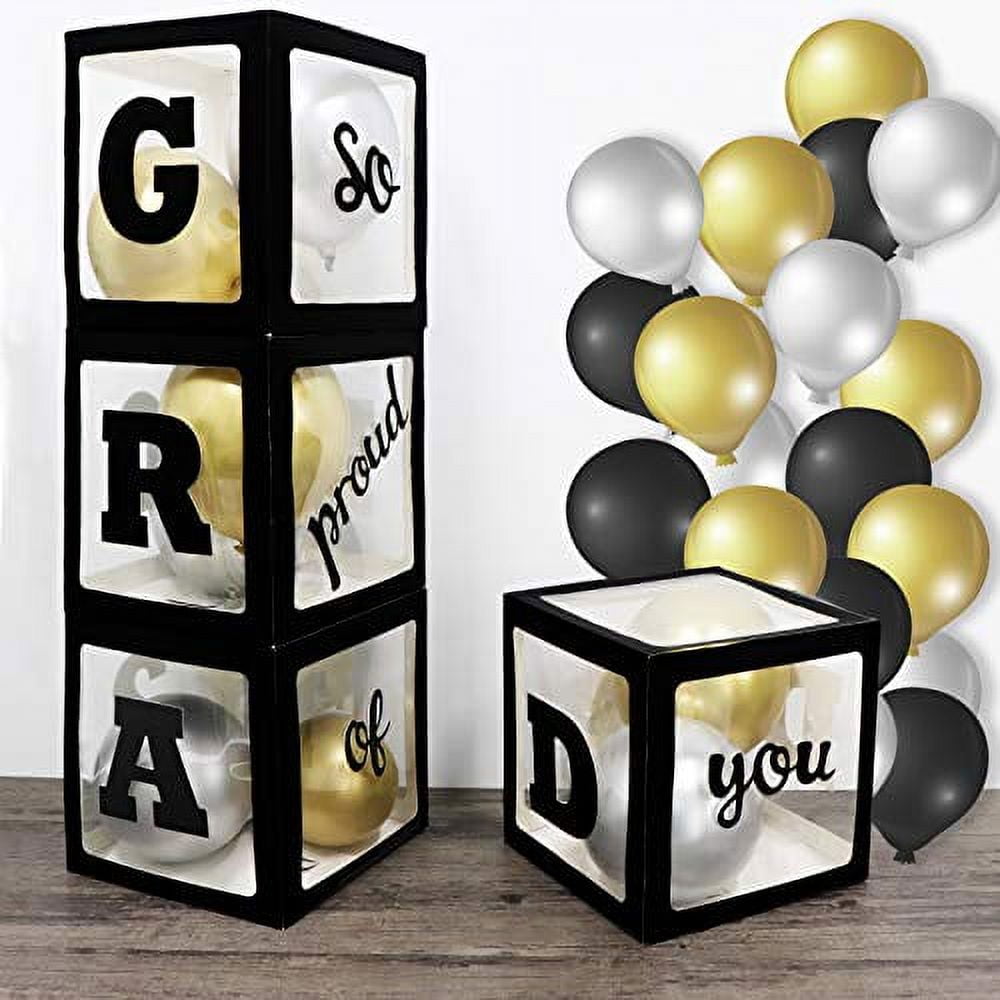 2024 Graduation Decorations Party Supplies,4 Pieces Black Balloon Boxes  GRAD 2024 So Proud of You, Class of 2024 School Grad Party Decorations