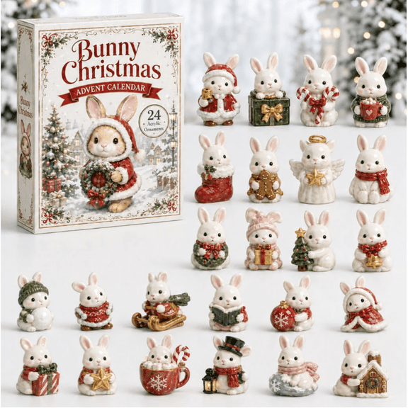 Bunny Christmas Advent Calendar 2026 , 24-Day Festive Countdown, 2D Acrylic Charms Blind Box , Gift For Bunny Lovers