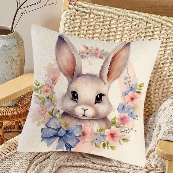 Bunny Clearance! YZEGDCH Easter Rabbit Pillow Covers 18"x18" Fluffy Faux Fur Decorative Farmhouse Cushion Case for Bedroom Sofa Holiday Festivals Home Decor Easter Gift