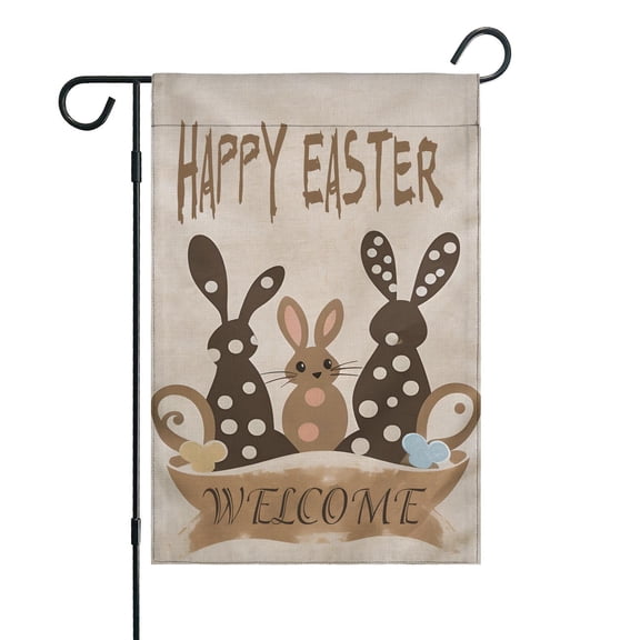 Bunny Colorful Eggs House Flag Happy Easter Day Welcome Flag Irish Holiday Welcome Flag 12×18 in Burlap Small Yard Decoration