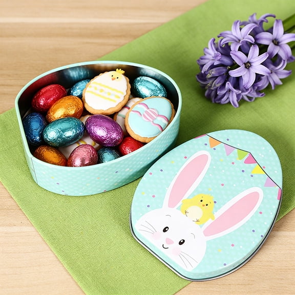 Bunny Cookie Jar Treat Boxes,Easter Egg Tin Box Cookie Tins Holiday Biscuits Case Easter Egg Container Decorative Tin Box for Party Favors