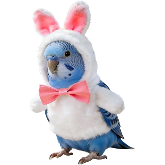 Bunny Costume for Small Parrots - Adjustable Winter Windproof Cloak for Cockatiels, Budgies White Bird Outfit with Hook & Loop(Size:M)DSF