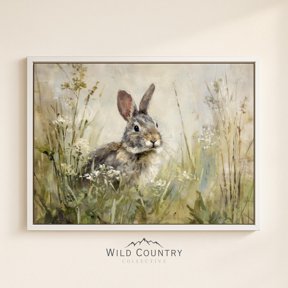 Bunny Cottontail Rabbit Portrait Botanical Wildflower Cottagecore Cream Earth Tone Poster