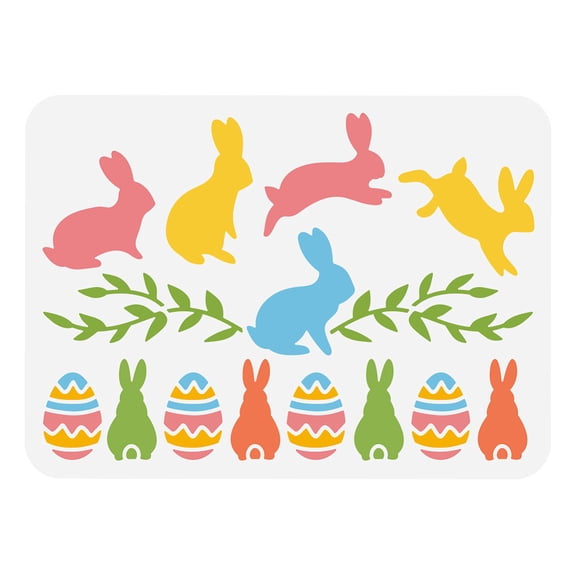 Bunny Crossing Painting Stencil 8.3x11.7inch Reusable Cute Rabbit Hop Easter Eggs Vine Drawing Template Pet Rabbit Border Decor Stencil for Painting