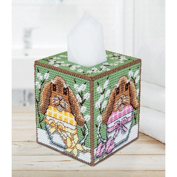 Bunny Cups Tissue Box Cover Plastic Canvas Kit